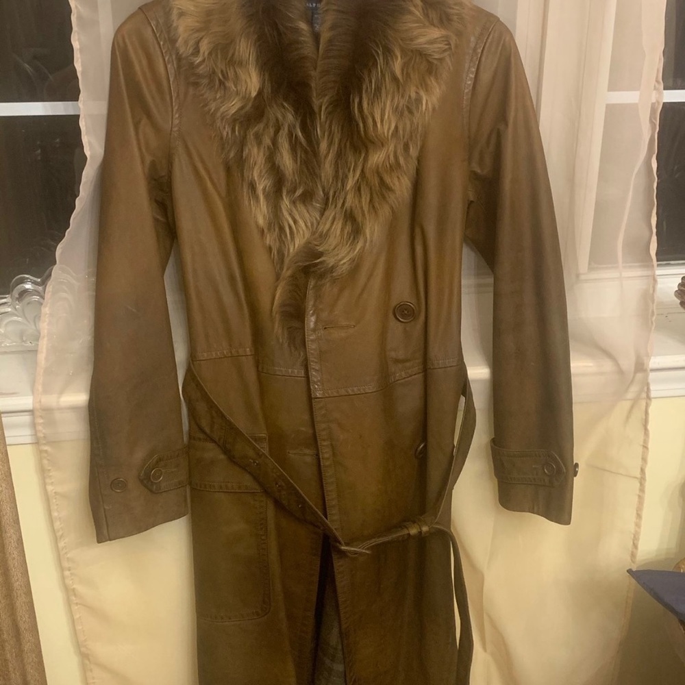 Ralph Lauren Belted Trench Coat Real Lamb Fur